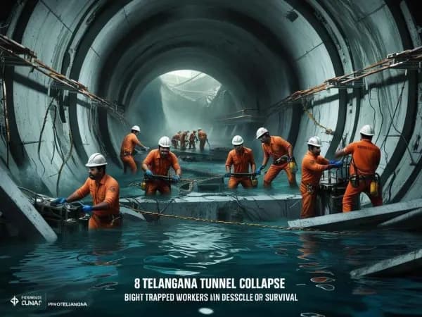 Telangana Tunnel Collapse: 8 Trapped, Rescue Efforts Hindered by Water and Multiple Challenges